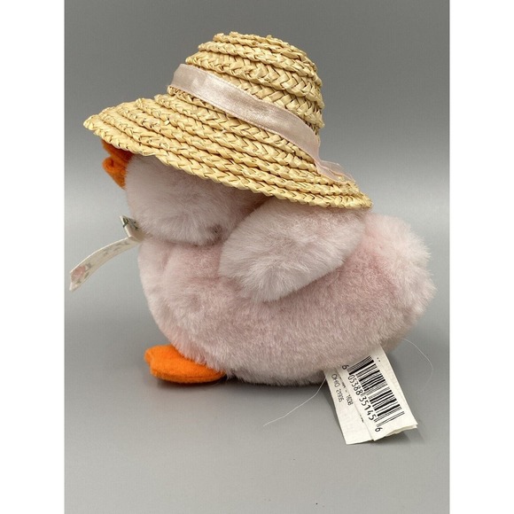 Walmart 5” Spring Pink Duck Baby Chick Duckling w/ Straw Hat and Bow Plush - Picture 3 of 7